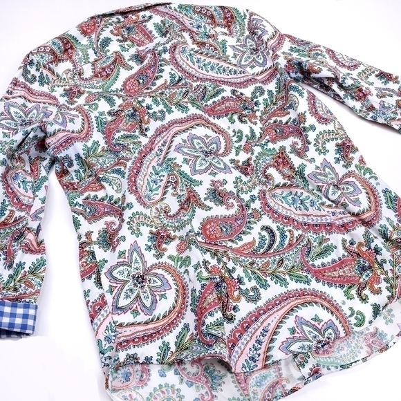 CHAPS White Blue Green Paisley Boho Top M - Picture 2 of 11